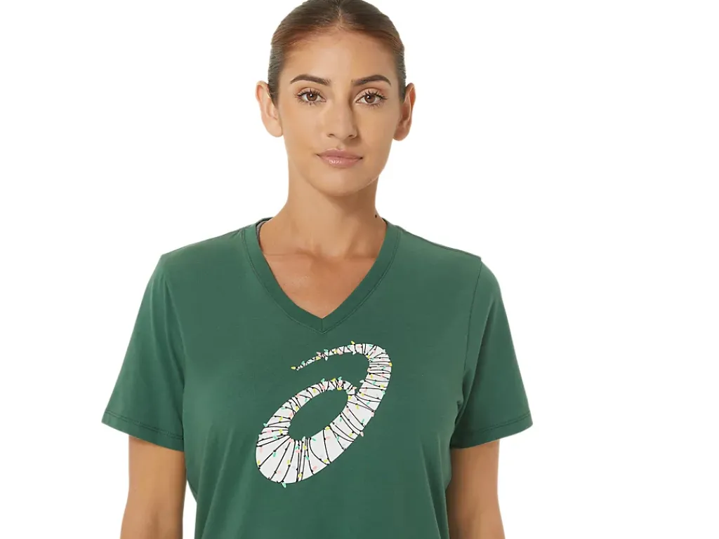 ASICS HOLIDAY LIGHTS LOGO V-NECK-Women T-Shirts & Tops
