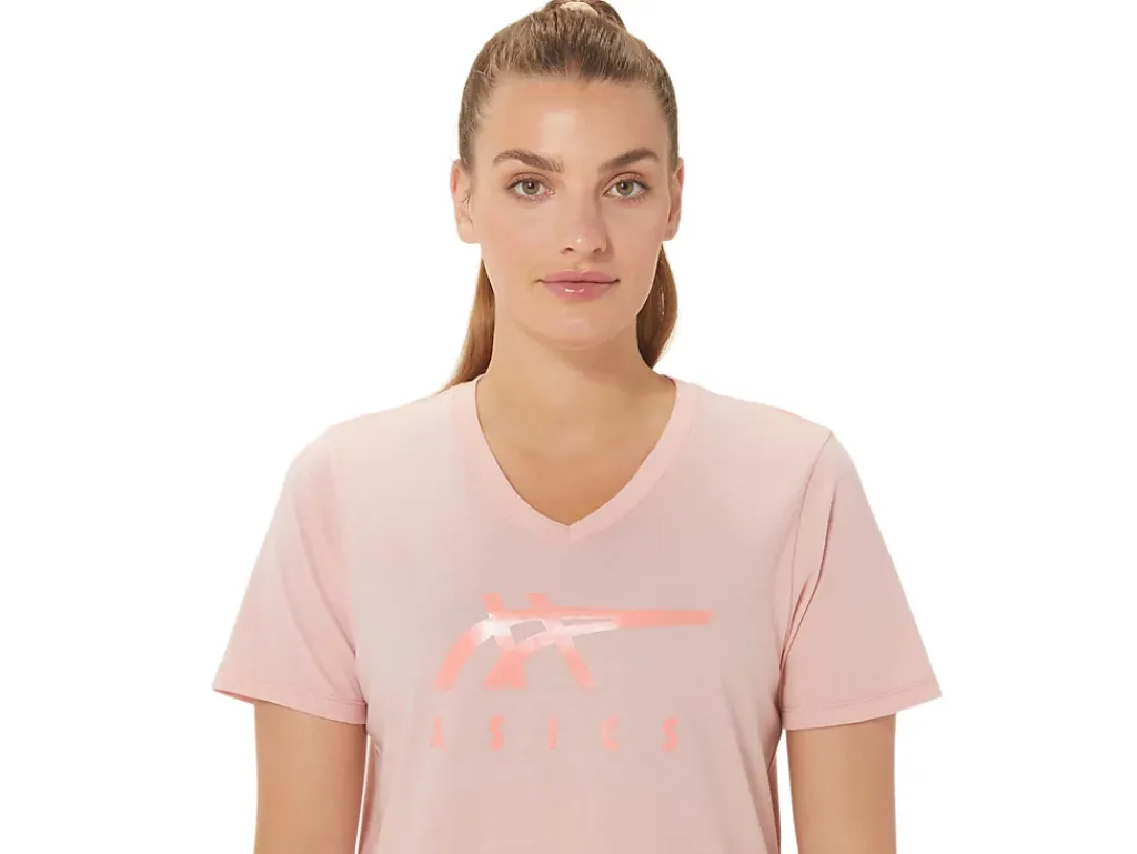 ASICS STRIPES V-NECK-Women Extended Sizes|T-Shirts & Tops