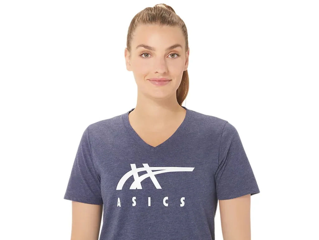 ASICS STRIPES V-NECK-Women Extended Sizes|T-Shirts & Tops
