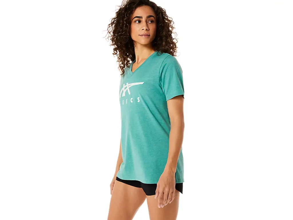 ASICS STRIPES V-NECK-Women Extended Sizes|T-Shirts & Tops