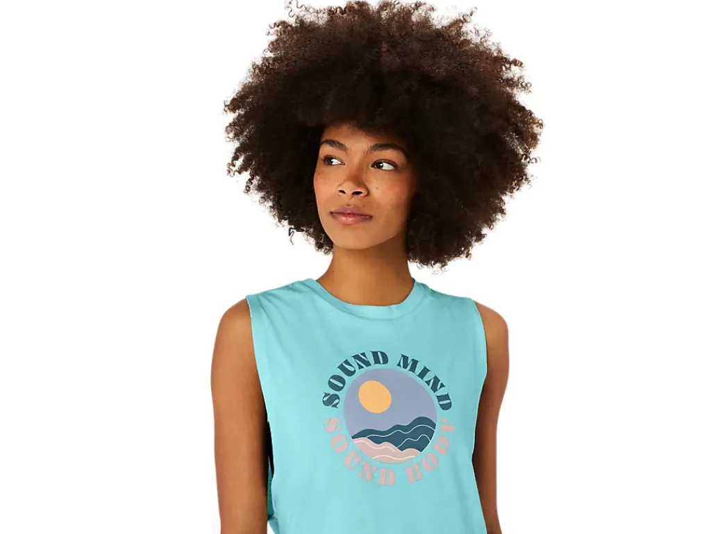 ASICS SUN IN THE SKY SLOGAN MUSCLE TEE-Women T-Shirts & Tops