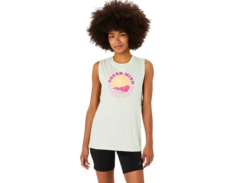 ASICS SUN IN THE SKY SLOGAN MUSCLE TEE-Women Extended Sizes|T-Shirts & Tops