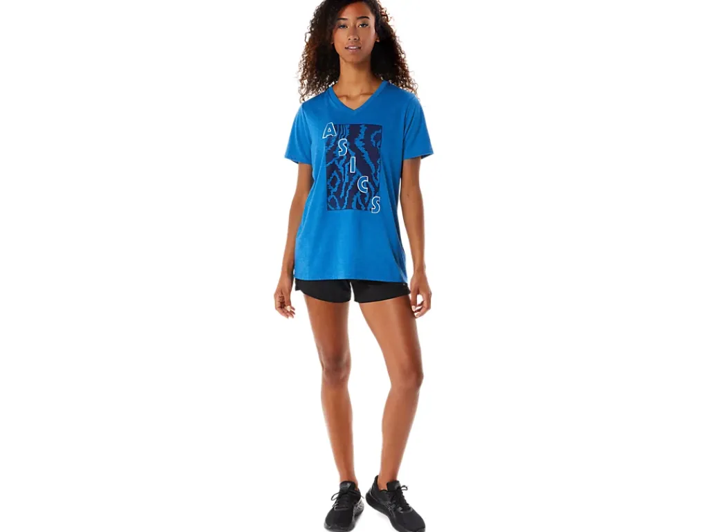 ASICS SHORT SLEEVE PRINT V-NECK-Women Extended Sizes|T-Shirts & Tops