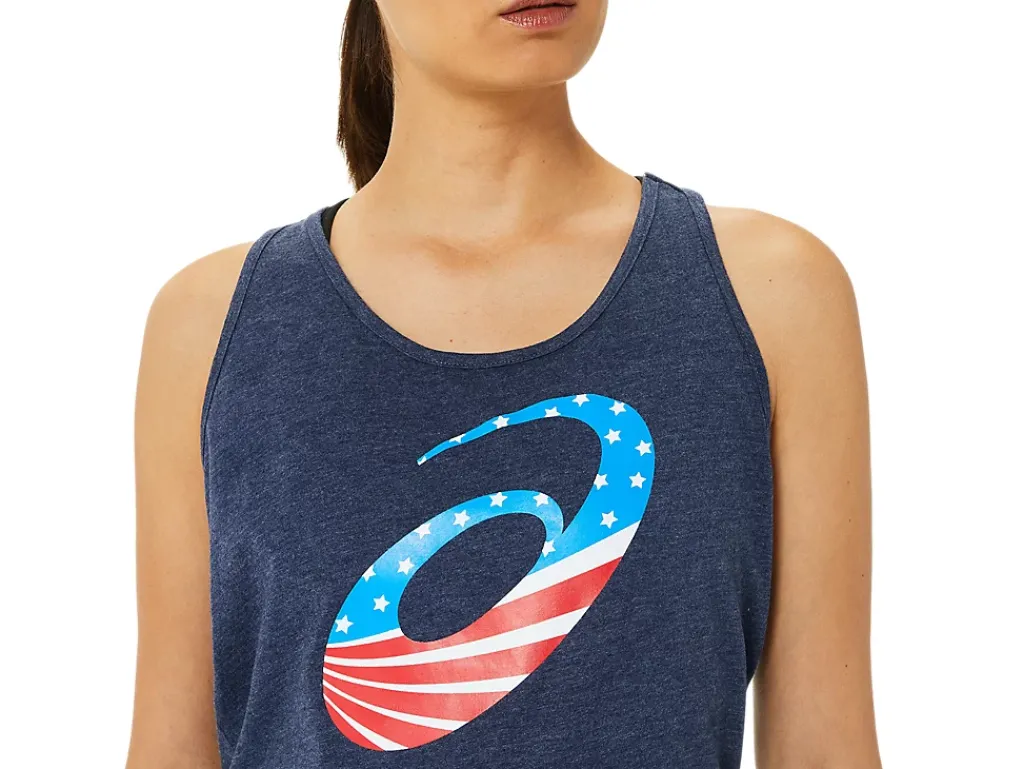ASICS SPIRAL A STARS AND STRIPES SHORT SLEEVE-Women Extended Sizes|T-Shirts & Tops