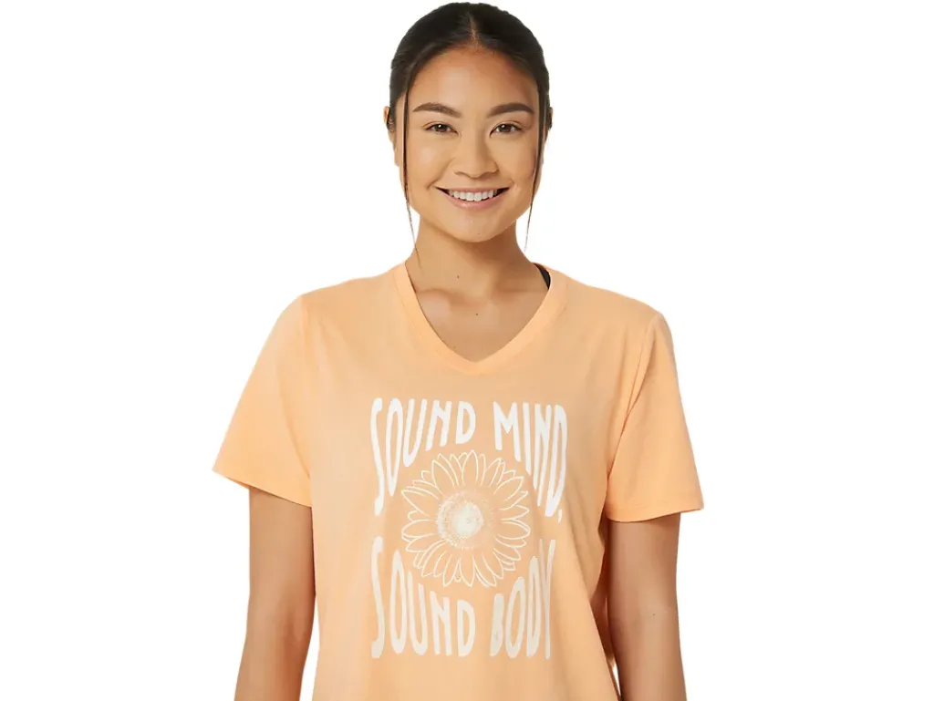 ASICS SUNFLOWER SLOGAN V-NECK-Women Extended Sizes|T-Shirts & Tops