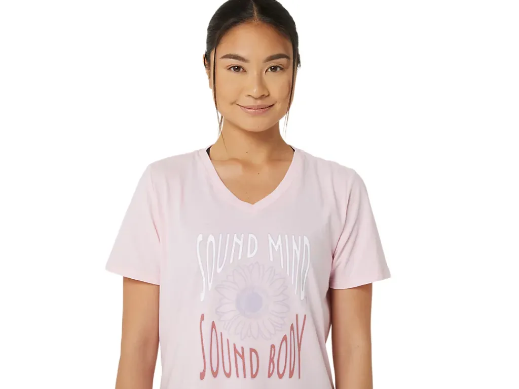ASICS SUNFLOWER SLOGAN V-NECK-Women Extended Sizes|T-Shirts & Tops