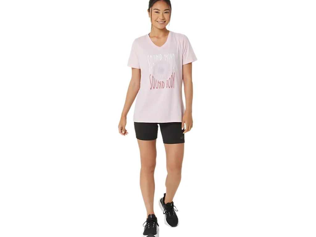 ASICS SUNFLOWER SLOGAN V-NECK-Women Extended Sizes|T-Shirts & Tops