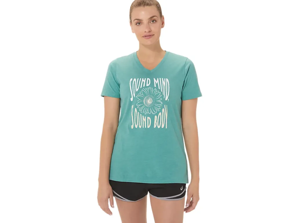 ASICS SUNFLOWER SLOGAN V-NECK-Women Extended Sizes|T-Shirts & Tops