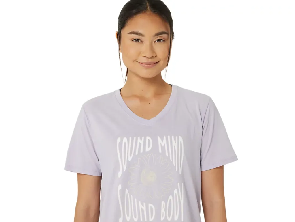 ASICS SUNFLOWER SLOGAN V-NECK-Women Extended Sizes|T-Shirts & Tops