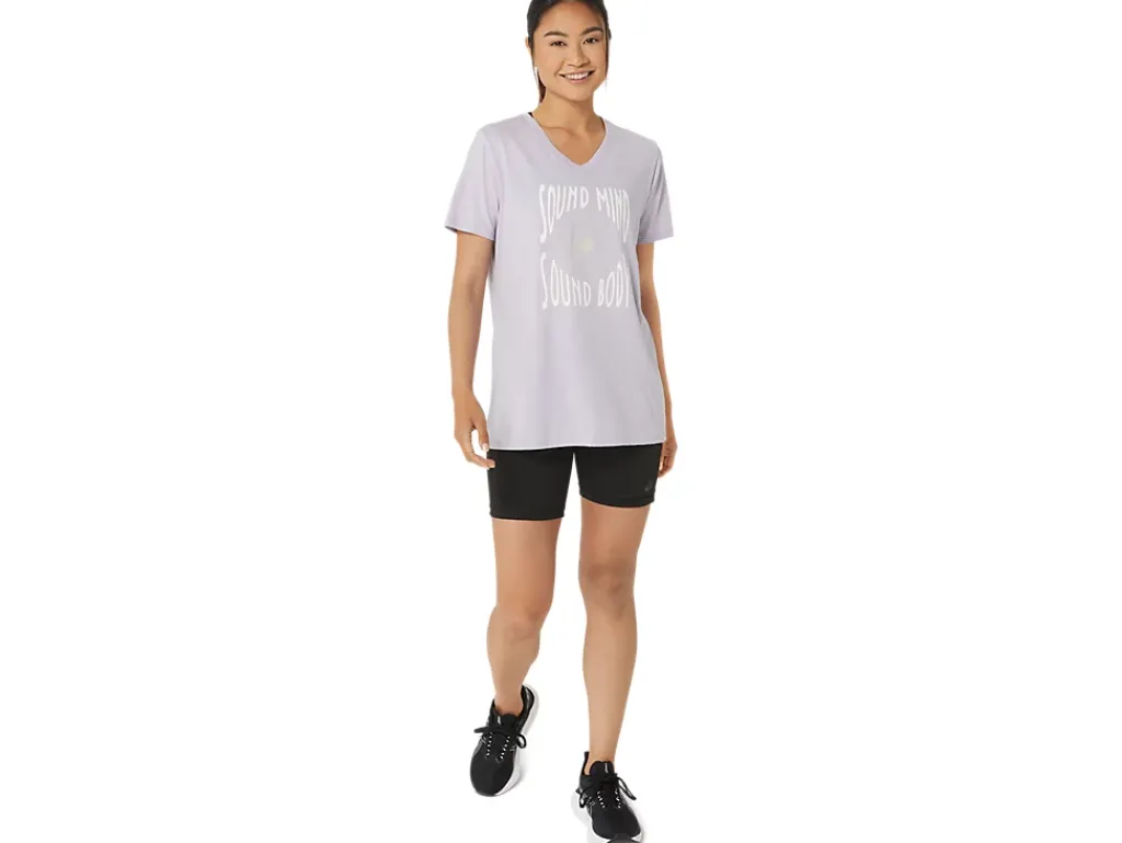 ASICS SUNFLOWER SLOGAN V-NECK-Women Extended Sizes|T-Shirts & Tops